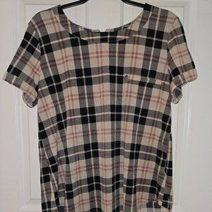 50th Street Petite Large Plaid Pink Black Blouse